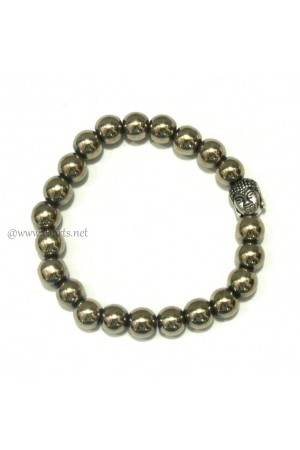Pyrite Round Beads W/ Buddha Head Gemstone Bracelet