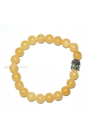 Calcite Round Beads W/ Buddha Head Gemstone Bracelet