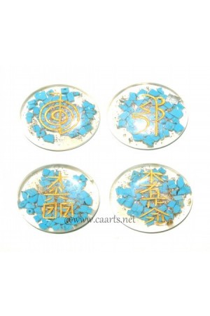 Round Disc Turquoise Reiki Usai Engraved Symbol Orgone Set