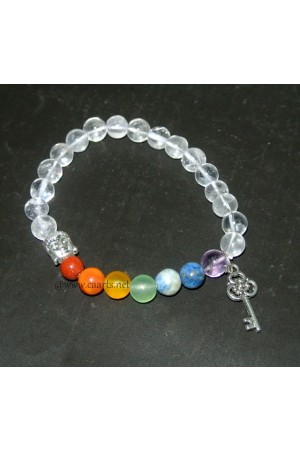 Crystal Quartz Beads 8 MM Chakra Healing W/ Buddha Head Charms Gemstone Bracelet   