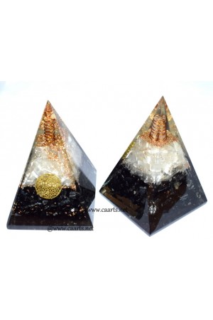 Selenite Black Tourmaline FOL Symbol Orgone Pyramid