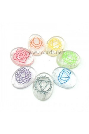 7 Chakra Engraved Reiki Healing Crystal Oval Colourful Set