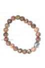 Leopardskin Jasper Round Beads W/ Buddha Head Gemstone Bracelet 