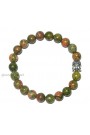 Unakite Round Beads W/ Buddha Head Gemstone Bracelet