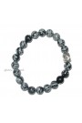 Snow Flake Obsidian Round Beads W/ Buddha Head Gemstone Bracelet