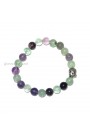 Multi Flourite Round Beads W/ Buddha Head Gemstone Bracelet 